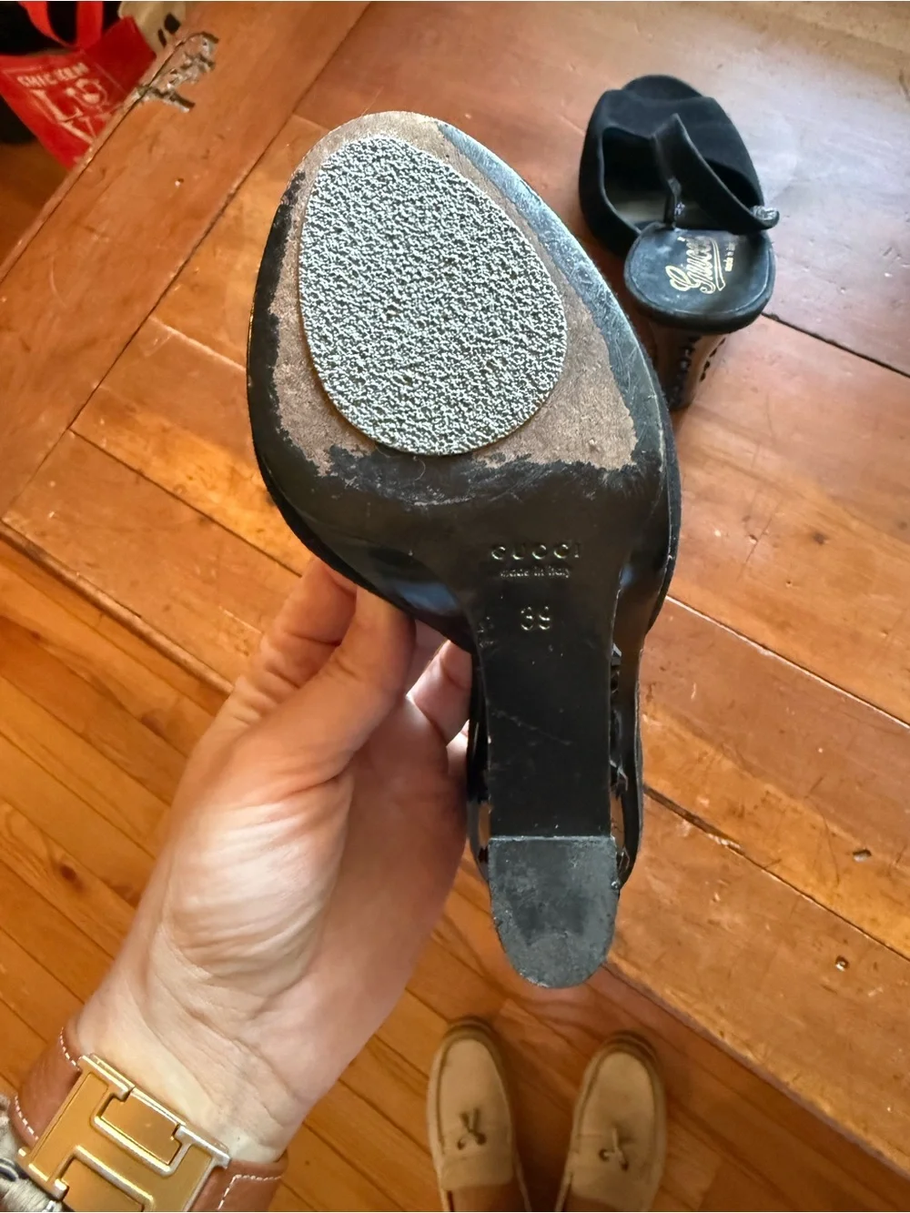 Vintage Gucci Suede and Lucite Studded Wedges